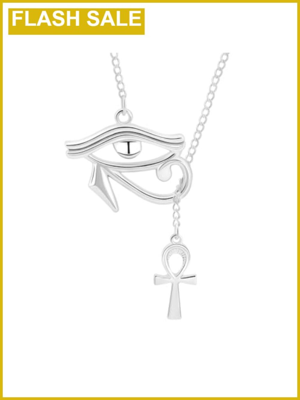 Eye of Horus Ankh Cross Pendant Necklace for Women 18K Plated Gold Brass Cubic